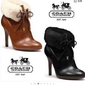 Authentic COACH Malia leather and shearling heeled boots